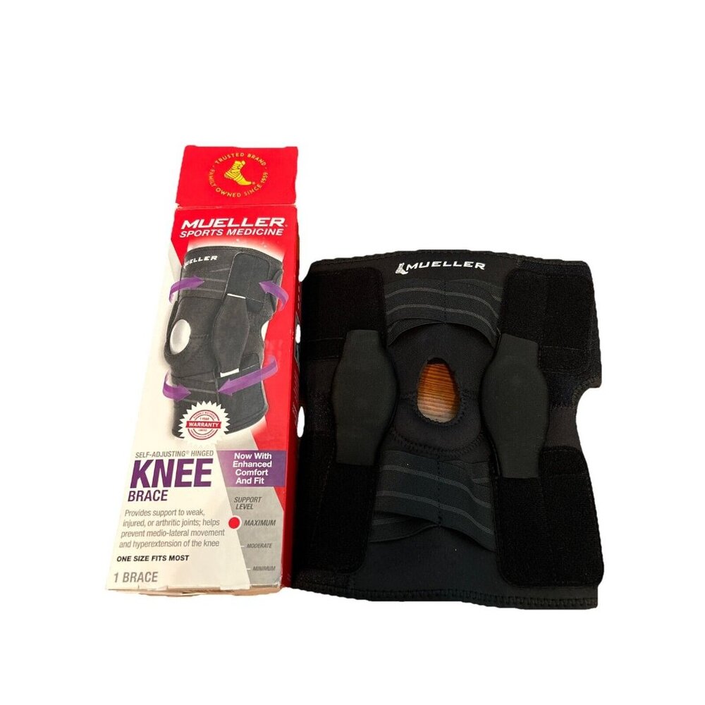 Mueller Adjustable Hinged Knee Brace, Black, One Size Fits Most
